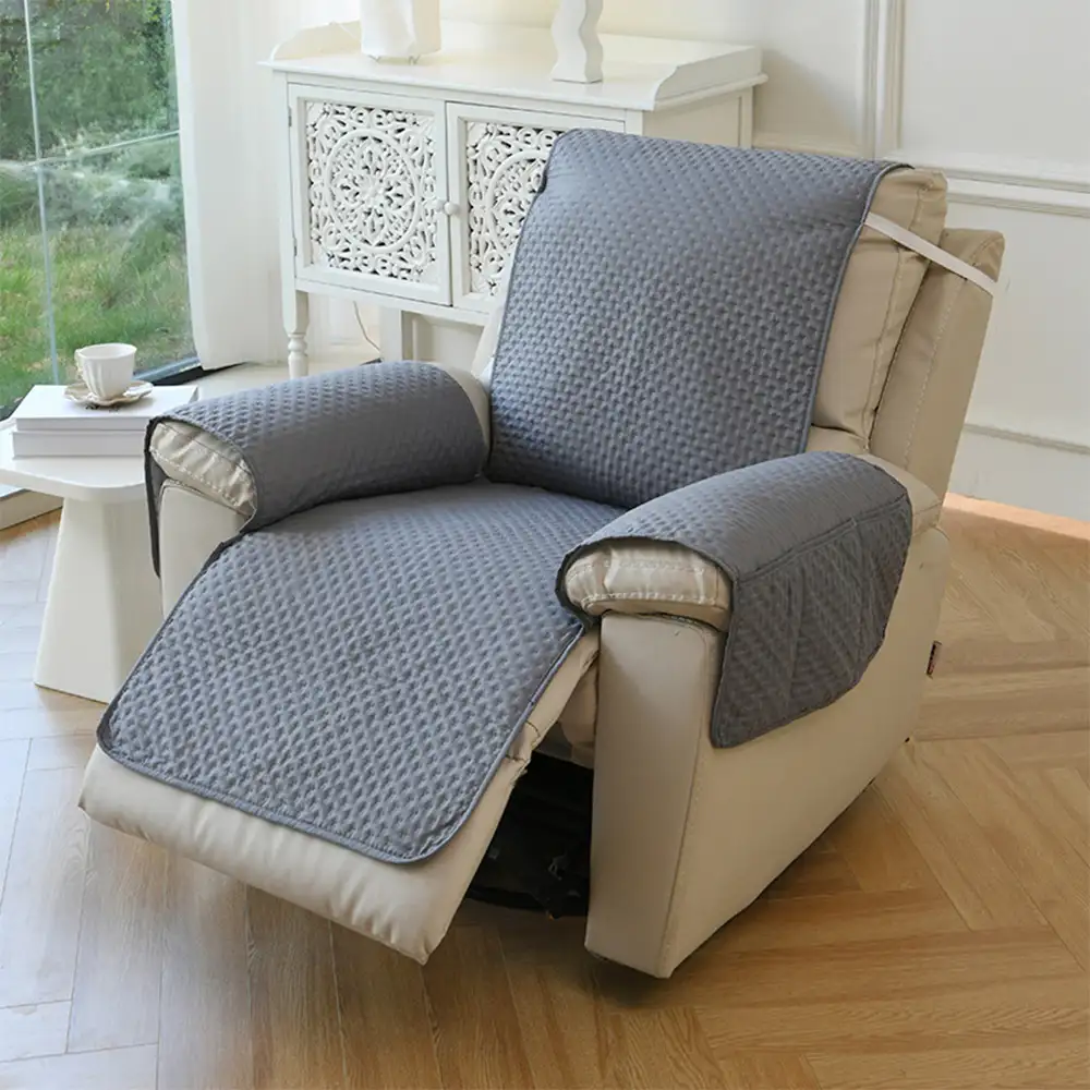 Housse de canapé en une pièce de couleur unie, imperméable, avec des sangles élastiques - Image 13