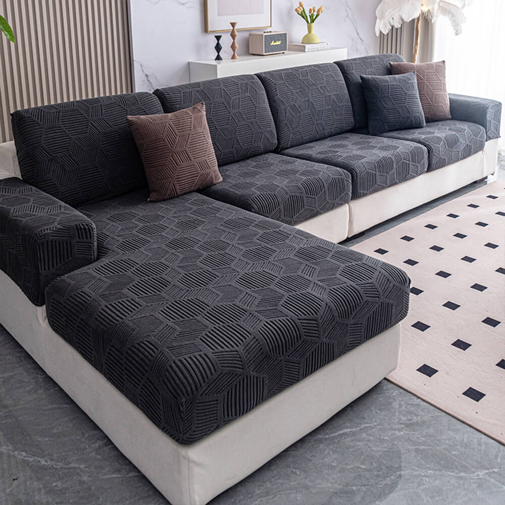 Housse de canapé d'angle extensible intégrale motif nid d’abeille déperlante - Image 14