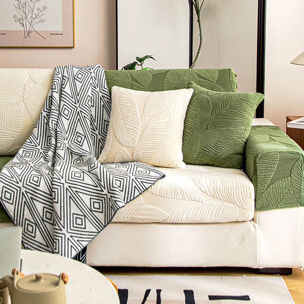 Housse de canapé d'angle extensible en jacquard feuilles moderne hydrofuge et anti-rayures - Image 10