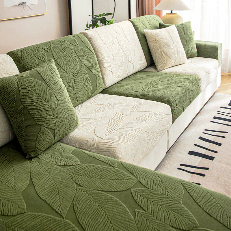 Housse de canapé d'angle extensible en jacquard feuilles moderne hydrofuge et anti-rayures - Image 14