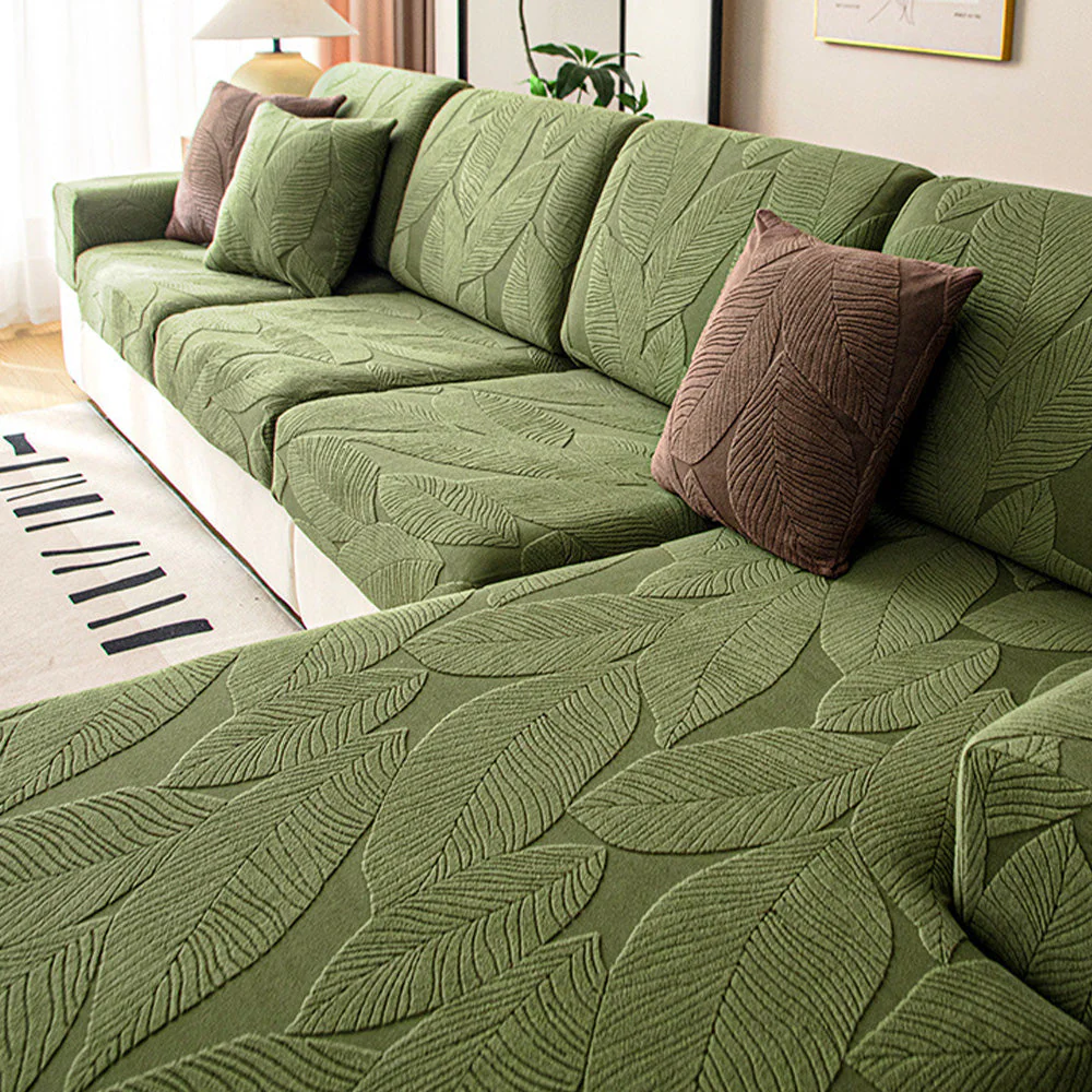Housse de canapé d'angle extensible en jacquard feuilles moderne hydrofuge et anti-rayures - Image 5