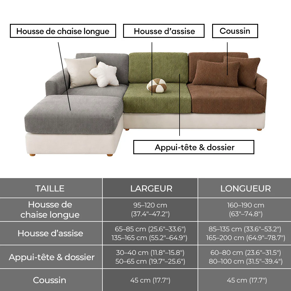 Housse de canapé d'angle extensible velours côtelé anti-rayures housse de canapé 3 places - Image 12