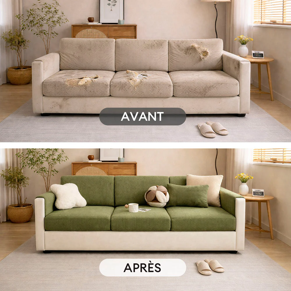 Housse de canapé d'angle extensible velours côtelé anti-rayures housse de canapé 3 places - Image 3