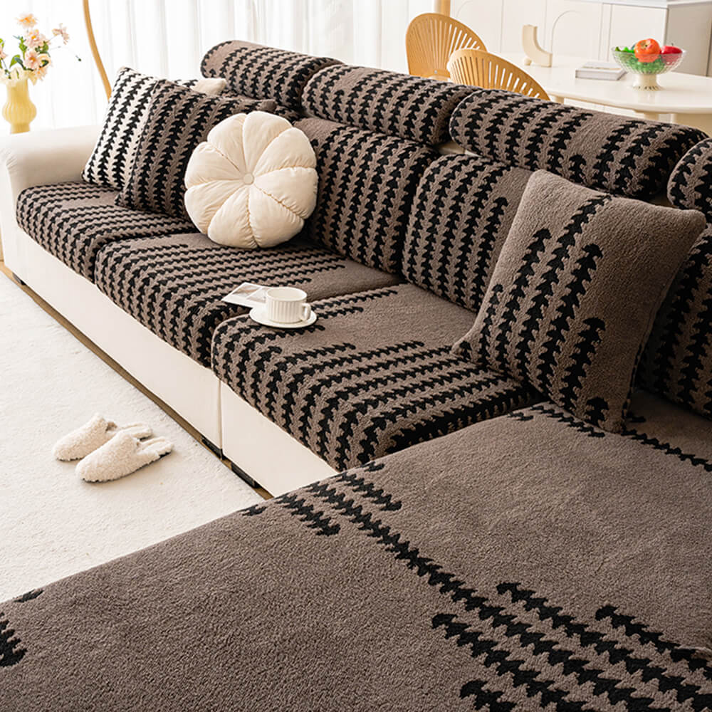 Housse de canapé d'angle extensible magique à rayures en chevron - Image 9