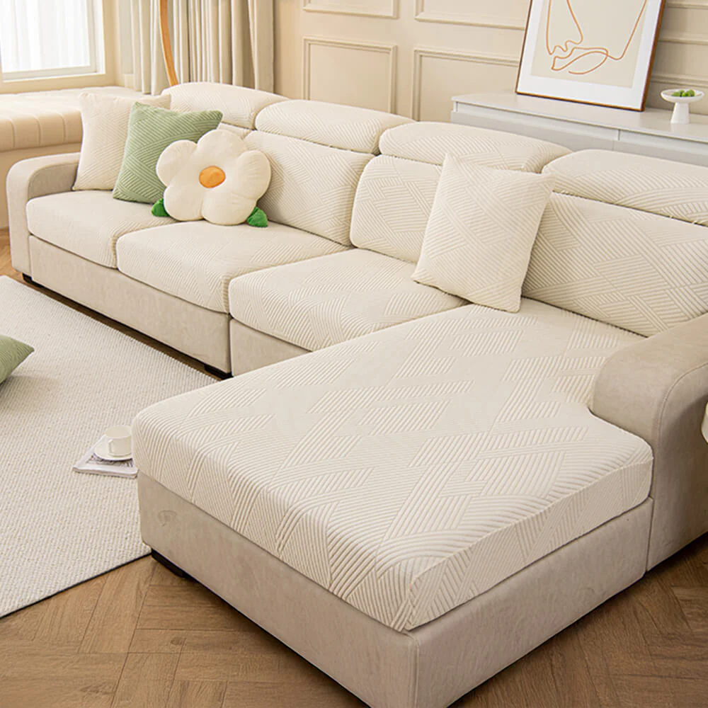 Housse de canapé d'angle extensible magique stretch pleine largeur motif géométrique moderne - Image 3