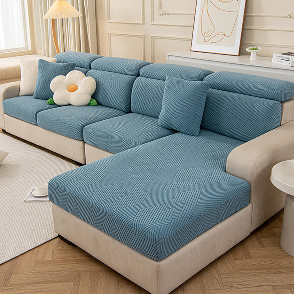 Housse de canapé d'angle extensible magique stretch pleine largeur motif géométrique moderne - Image 4