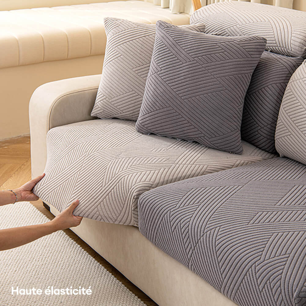 Housse de canapé d'angle extensible magique stretch pleine largeur motif géométrique moderne - Image 5