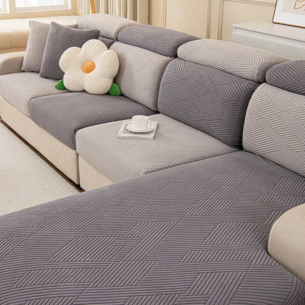 Housse de canapé d'angle extensible magique stretch pleine largeur motif géométrique moderne - Image 7