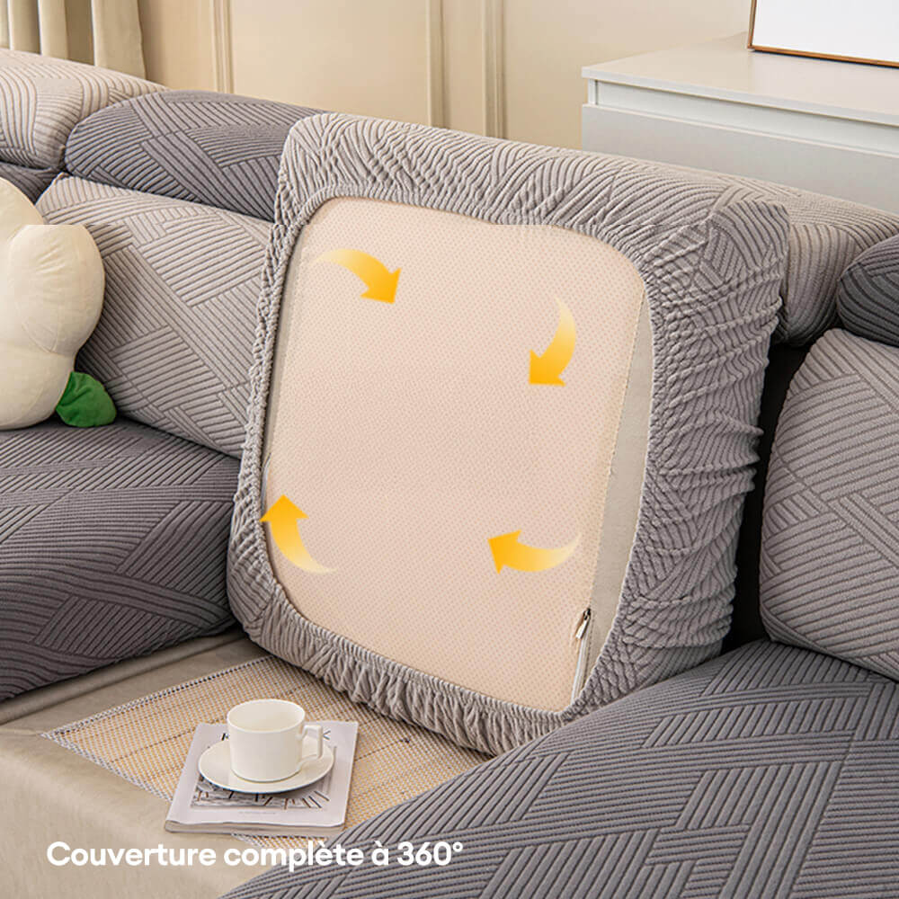 Housse de canapé d'angle extensible magique stretch pleine largeur motif géométrique moderne - Image 9
