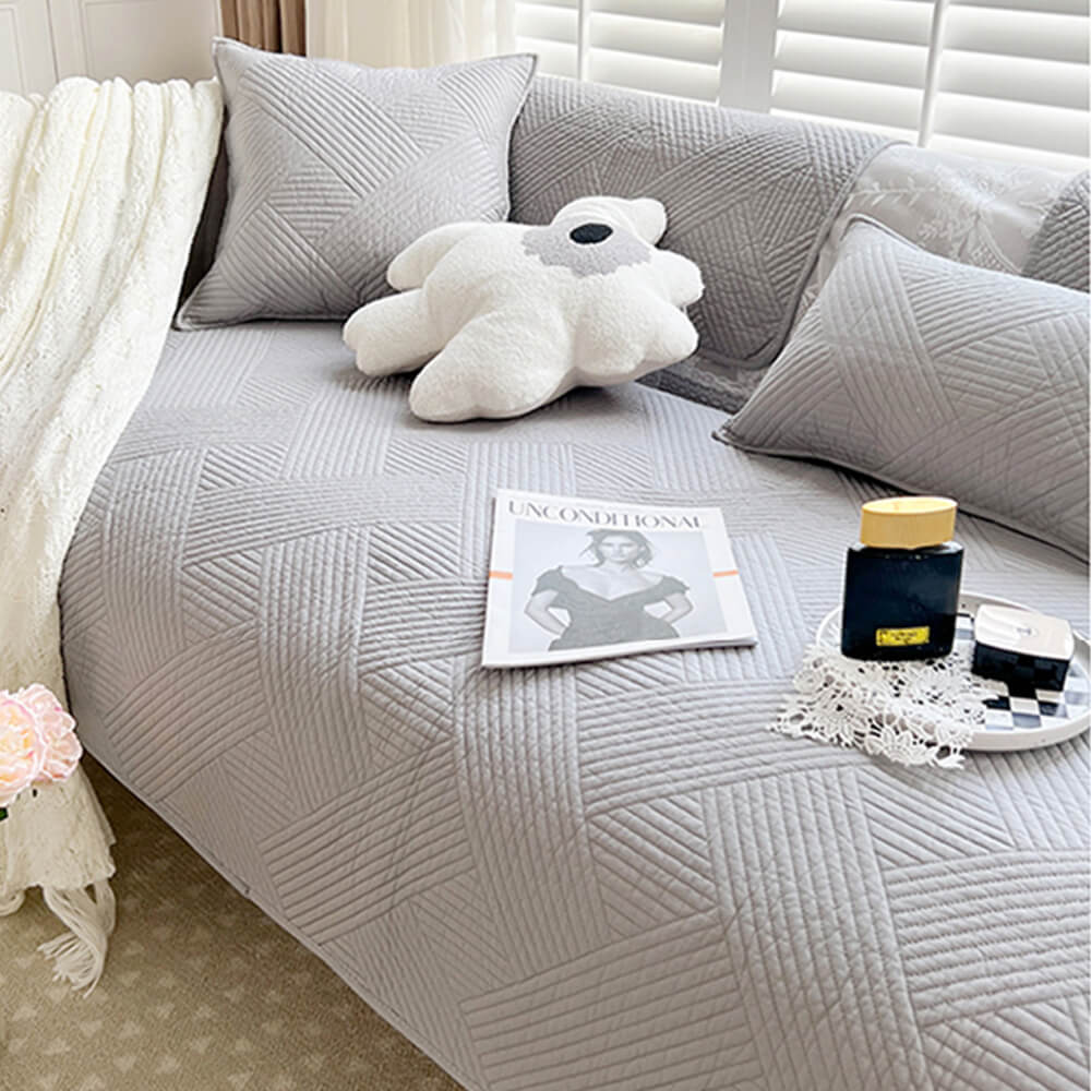 Housse de canapé matelassée antidérapante en coton uni toute saison motif géométrique minimaliste - Image 11