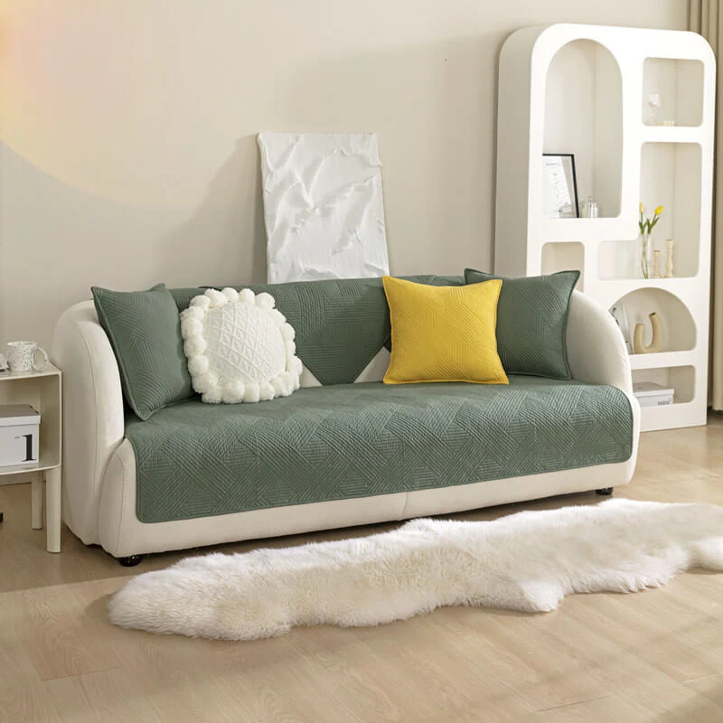 Housse de canapé matelassée antidérapante en coton uni toute saison motif géométrique minimaliste - Image 17