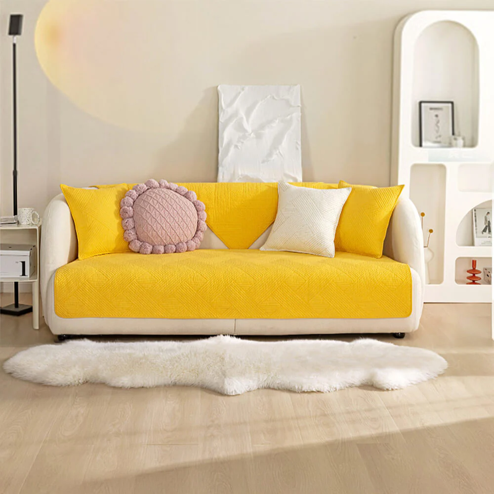 Housse de canapé matelassée antidérapante en coton uni toute saison motif géométrique minimaliste - Image 18