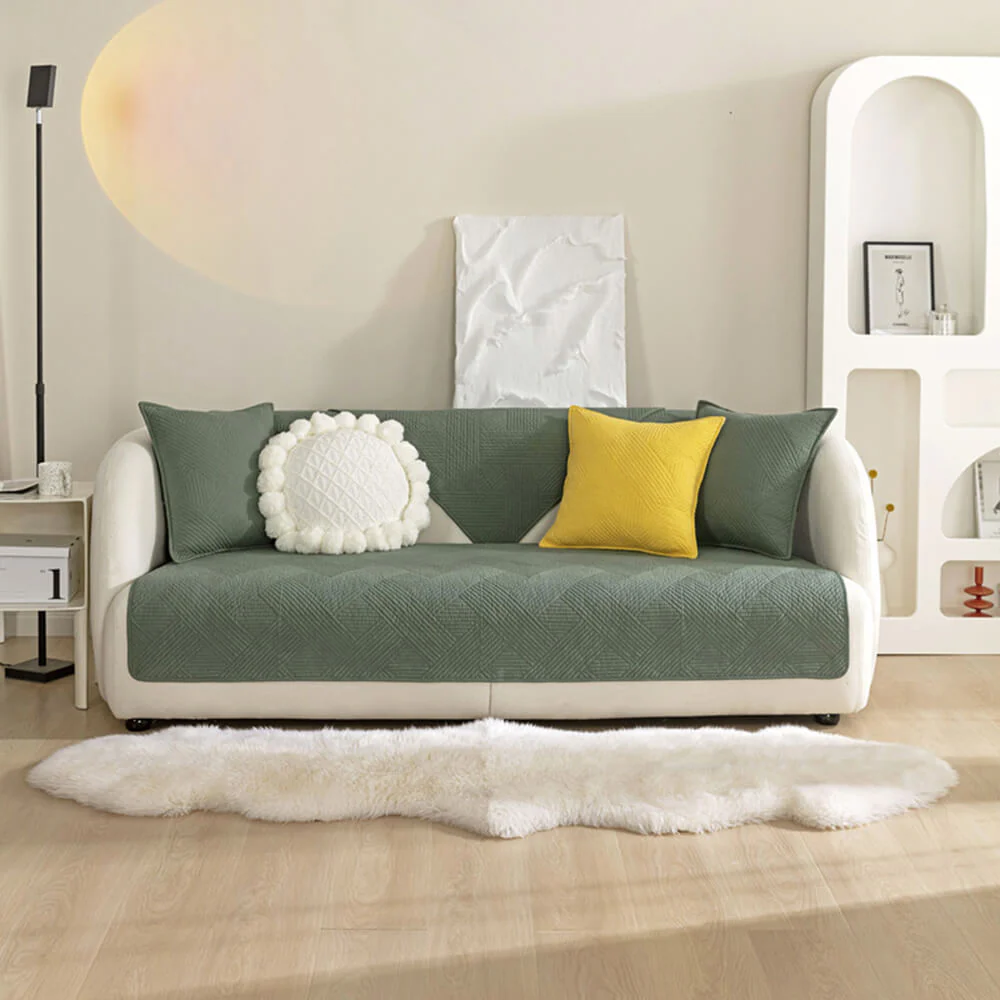Housse de canapé matelassée antidérapante en coton uni toute saison motif géométrique minimaliste - Image 19