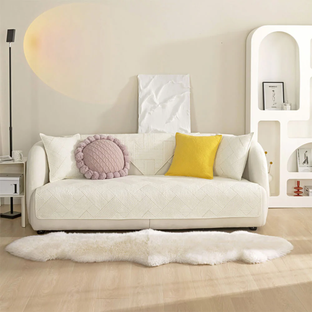 Housse de canapé matelassée antidérapante en coton uni toute saison motif géométrique minimaliste - Image 20