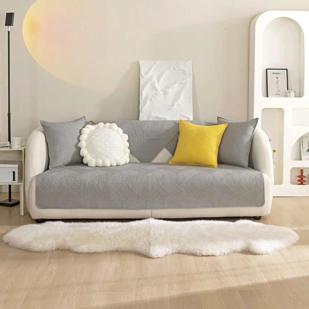 Housse de canapé matelassée antidérapante en coton uni toute saison motif géométrique minimaliste - Image 21