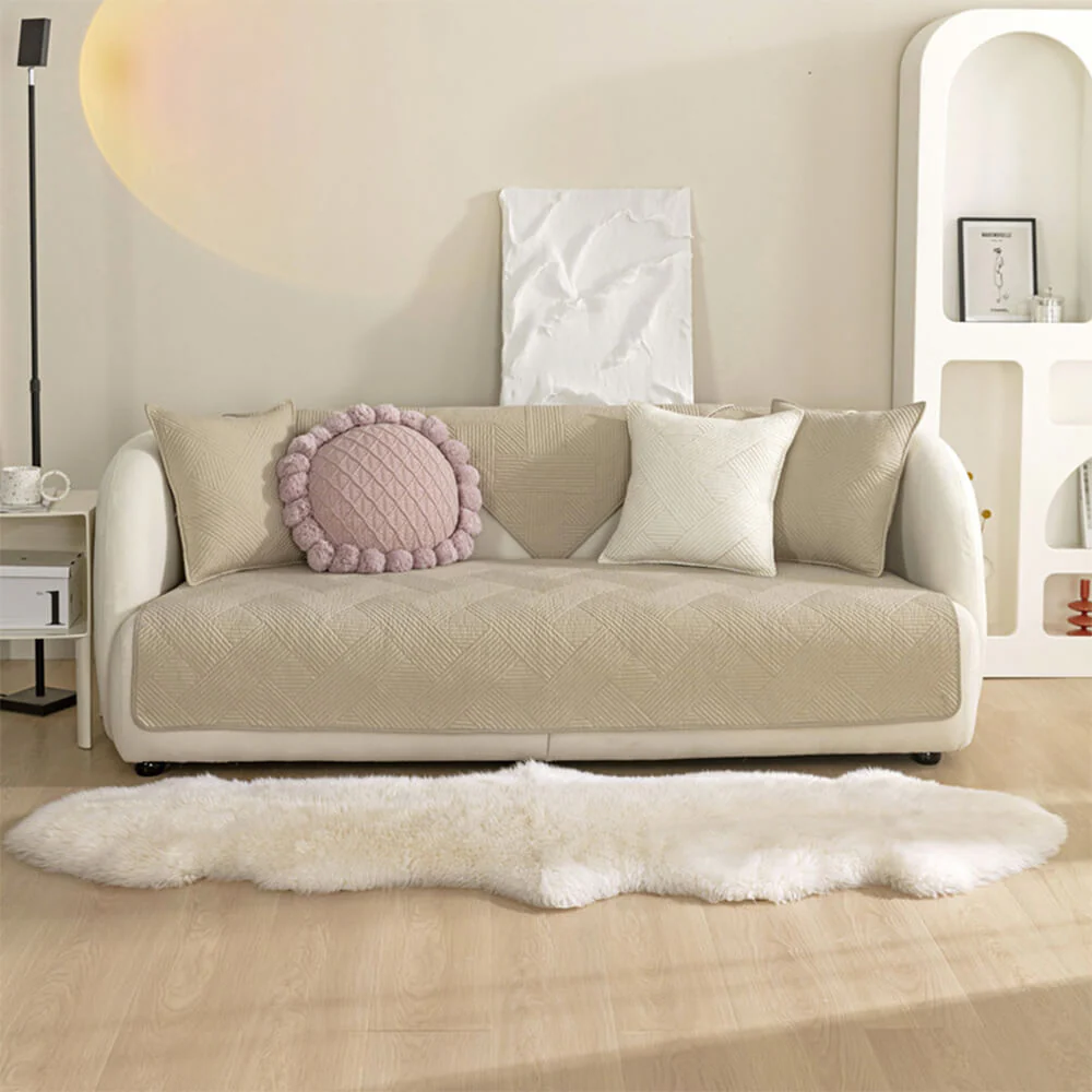 Housse de canapé matelassée antidérapante en coton uni toute saison motif géométrique minimaliste - Image 22