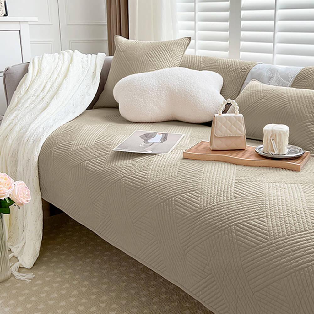 Housse de canapé matelassée antidérapante en coton uni toute saison motif géométrique minimaliste - Image 23