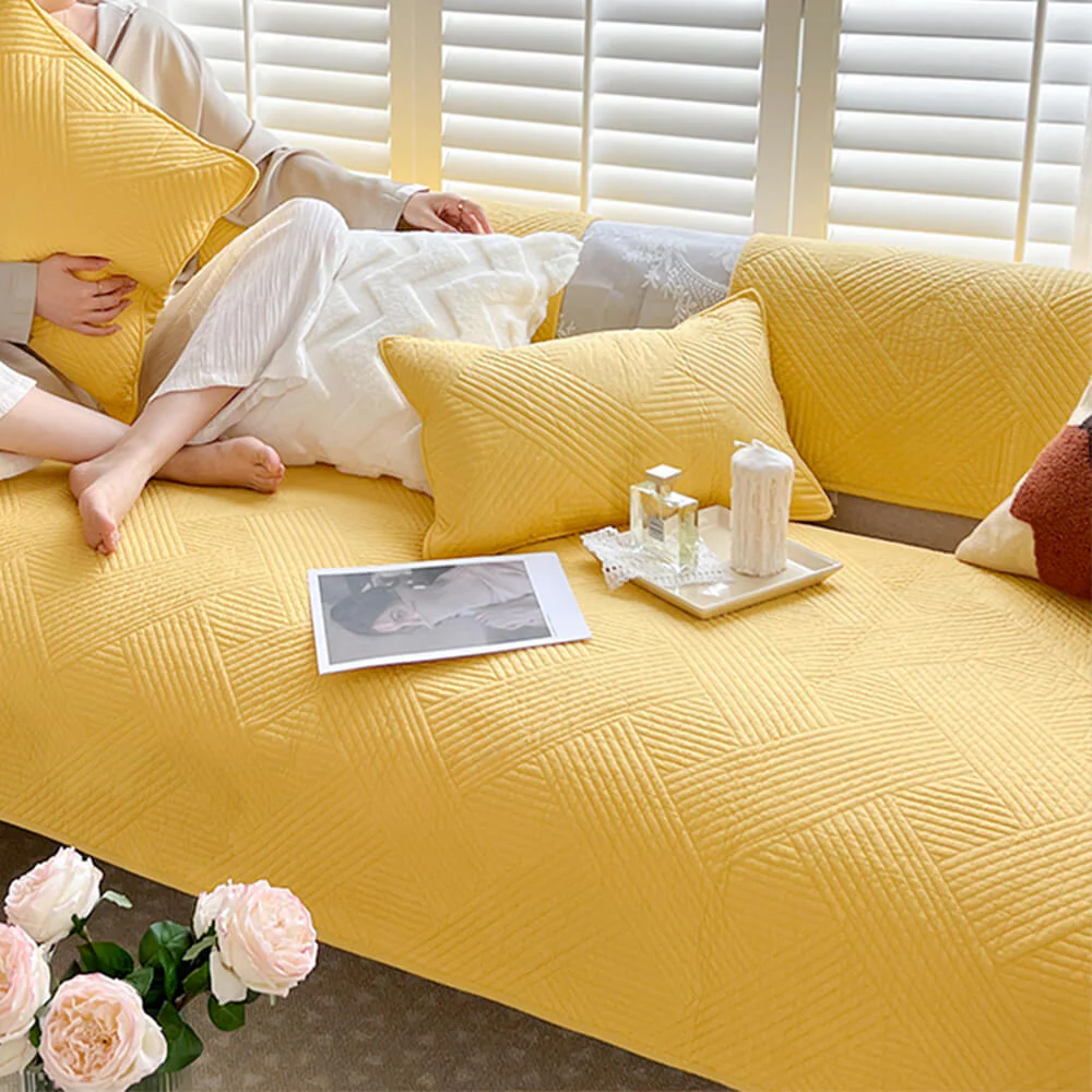 Housse de canapé matelassée antidérapante en coton uni toute saison motif géométrique minimaliste - Image 27