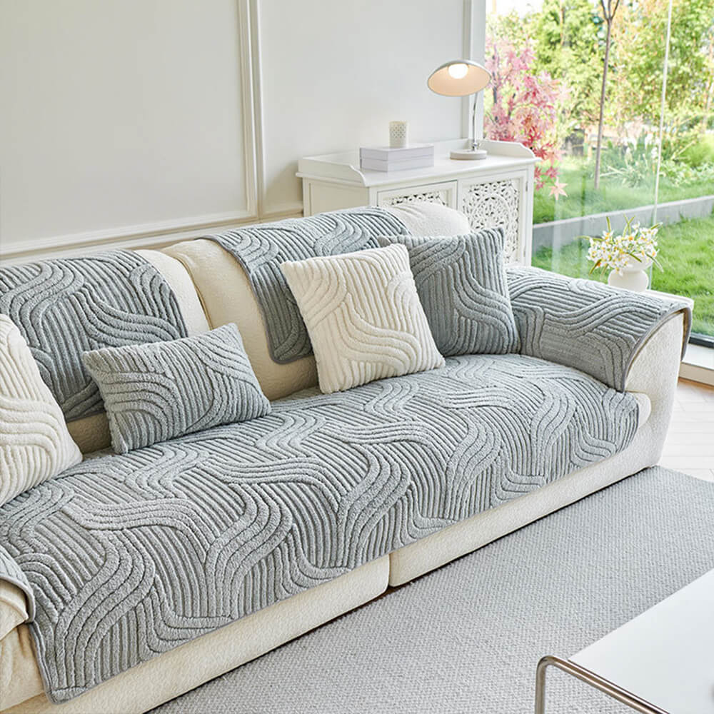 Housse de canapé moderne en peluche douce antidérapante motif géométrique - Image 3