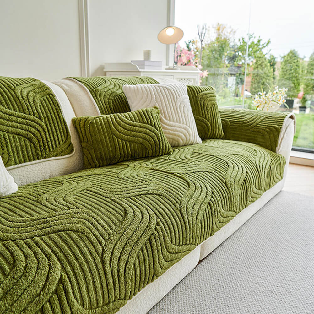 Housse de canapé moderne en peluche douce antidérapante motif géométrique - Image 4