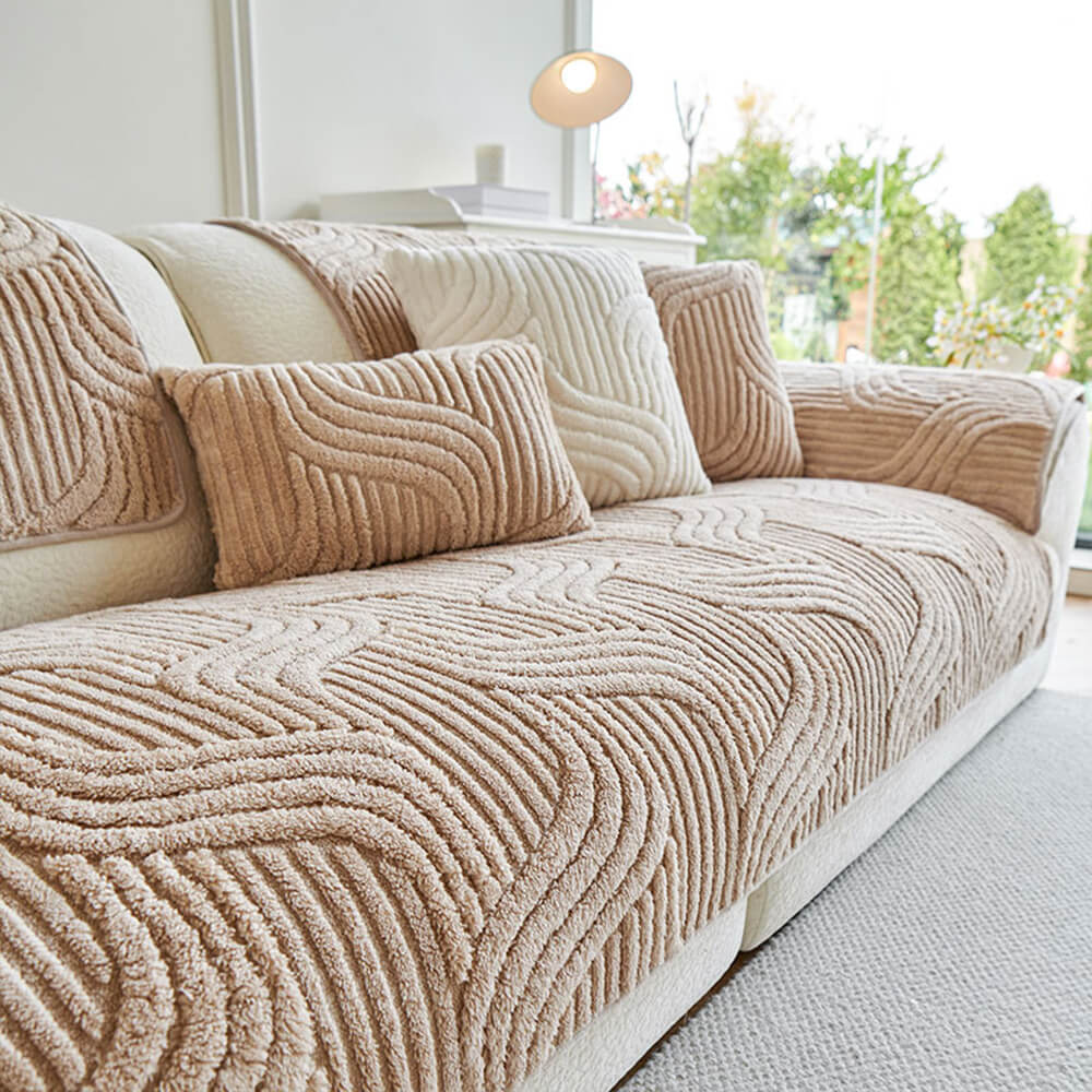 Housse de canapé moderne en peluche douce antidérapante motif géométrique - Image 8