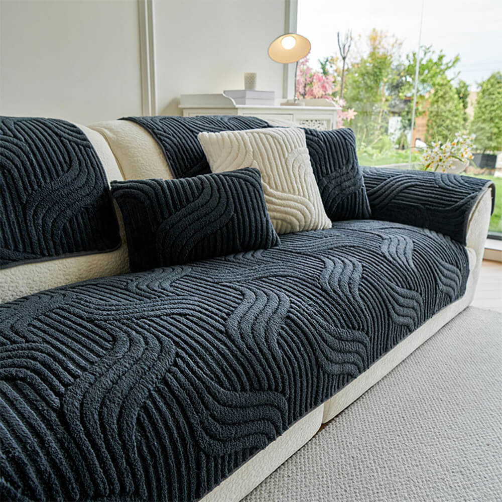 Housse de canapé moderne en peluche douce antidérapante motif géométrique - Image 9