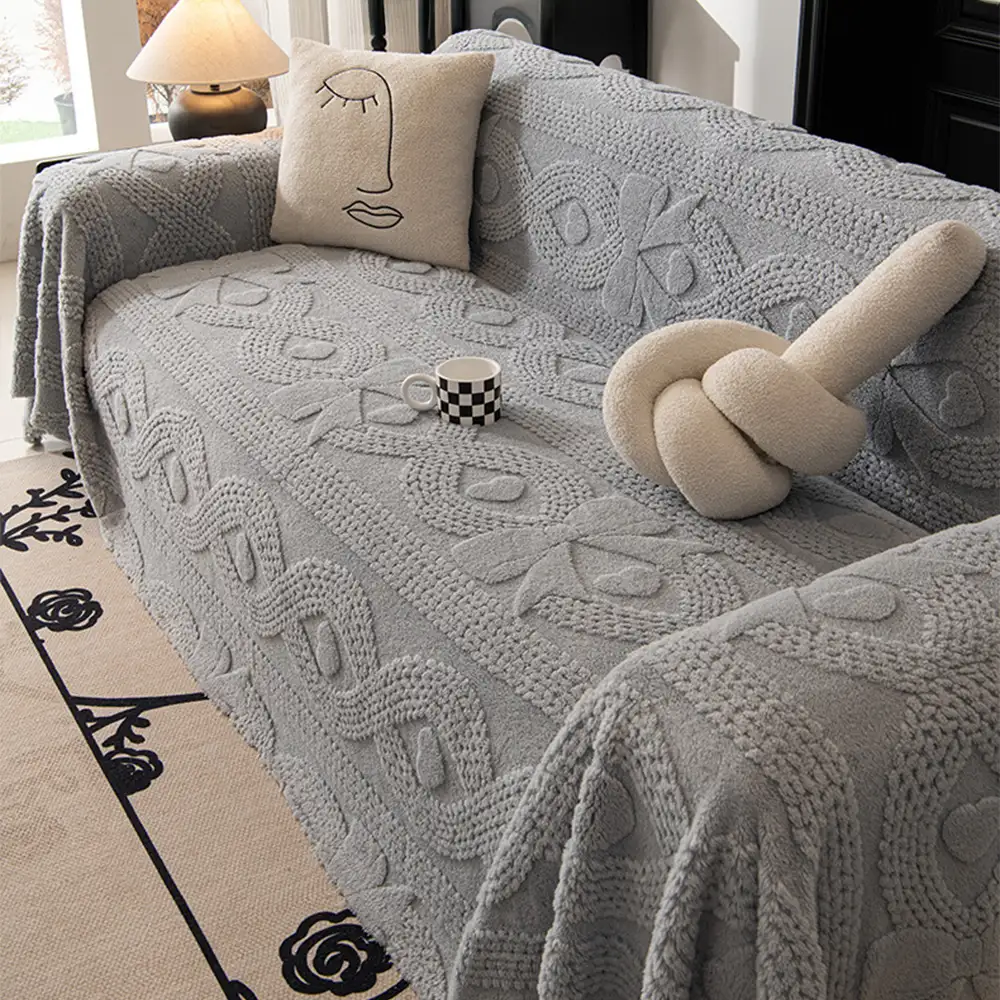 Jeté de canapé plaid pour canape multifonctionnelle en peluche jacquard motif nœud papillon