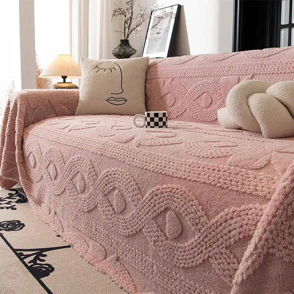 Jeté de canapé plaid pour canape multifonctionnelle en peluche jacquard motif nœud papillon - Image 12