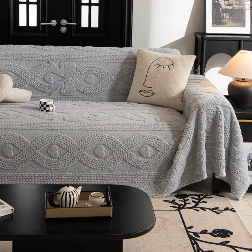 Jeté de canapé plaid pour canape multifonctionnelle en peluche jacquard motif nœud papillon - Image 15
