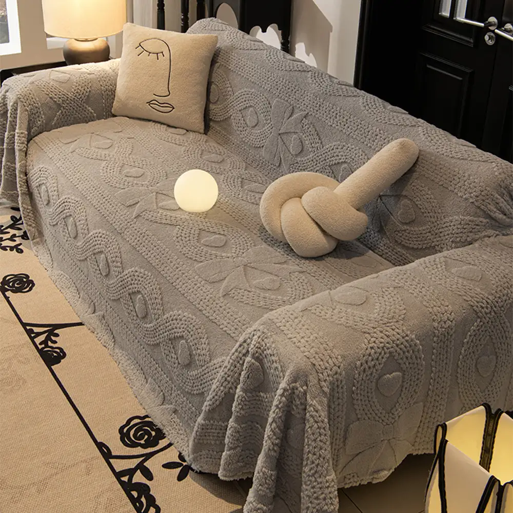 Jeté de canapé plaid pour canape multifonctionnelle en peluche jacquard motif nœud papillon - Image 16
