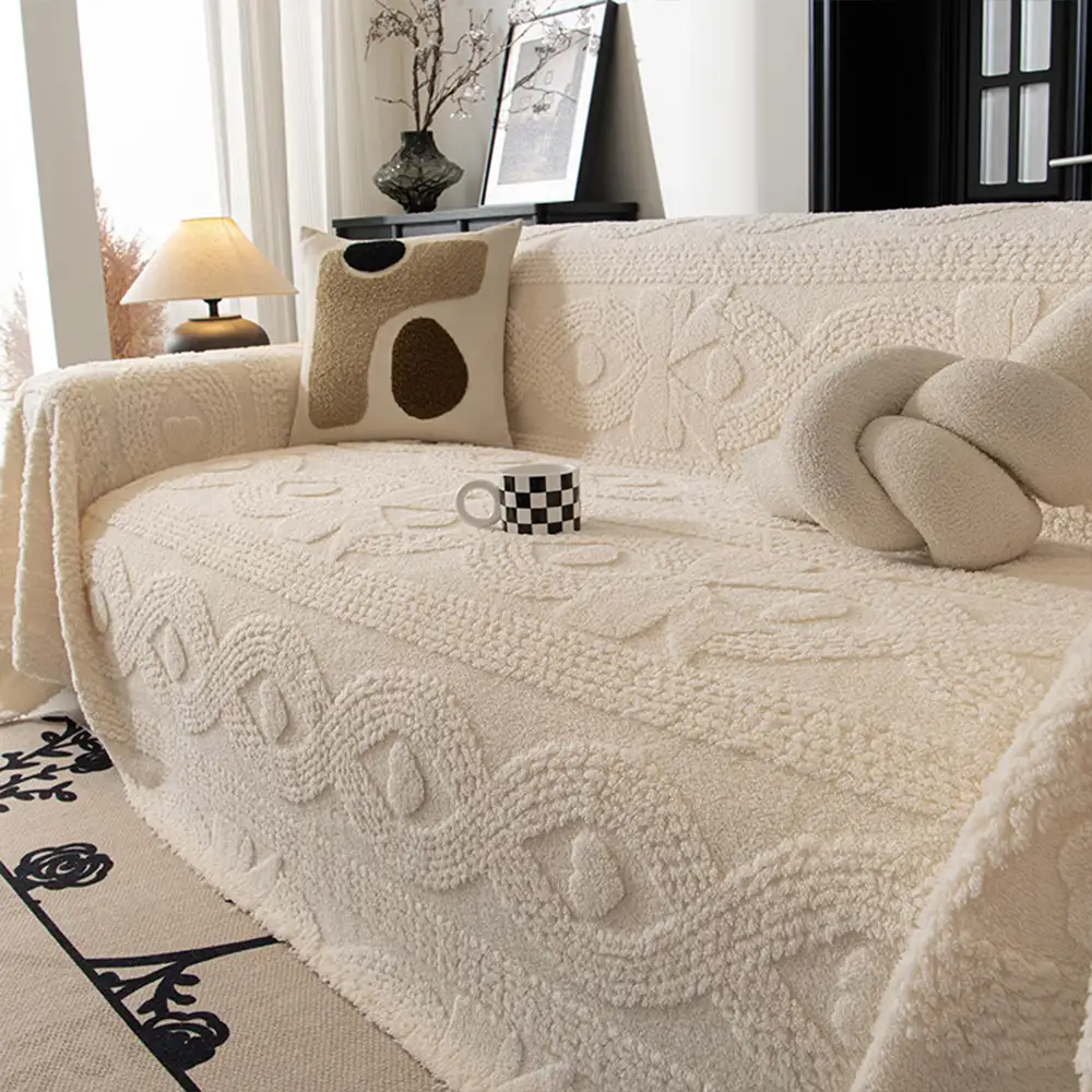 Jeté de canapé plaid pour canape multifonctionnelle en peluche jacquard motif nœud papillon - Image 4