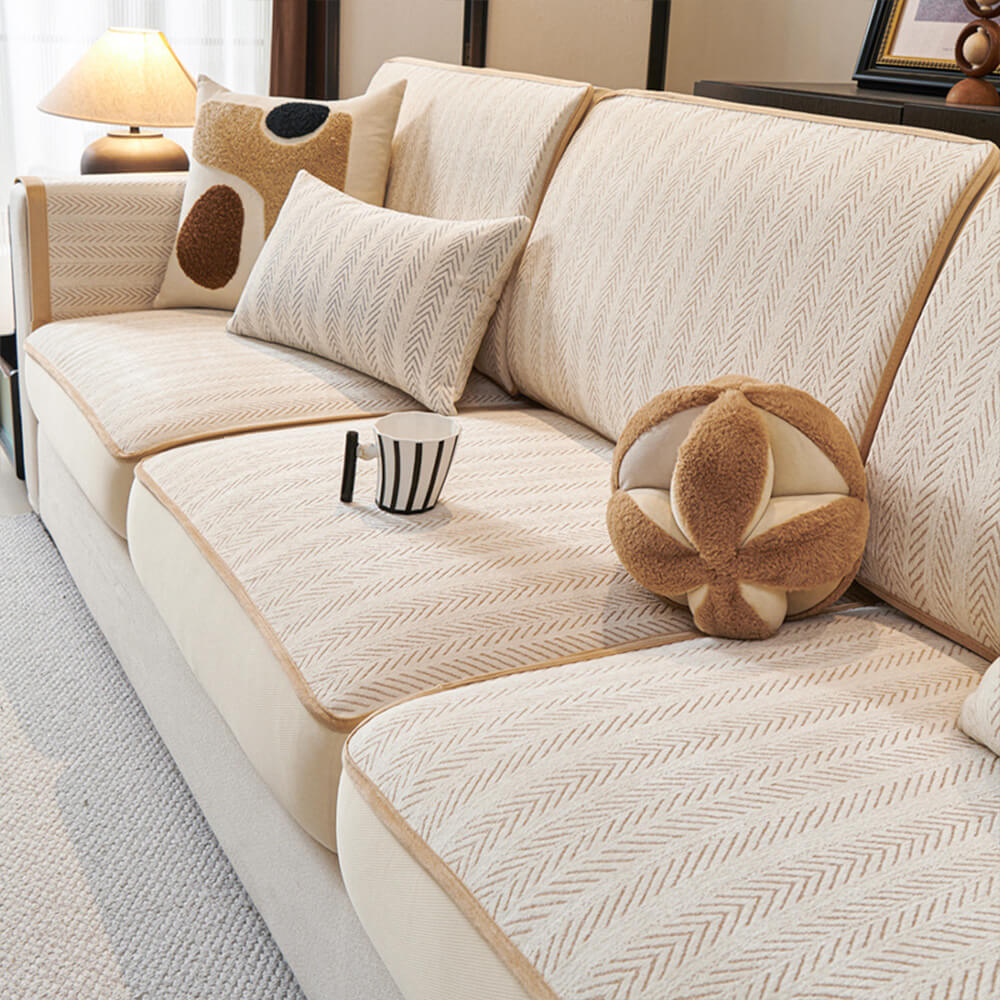 Housse de canapé rétro en chenille extensible design élégant protection complète - Image 3