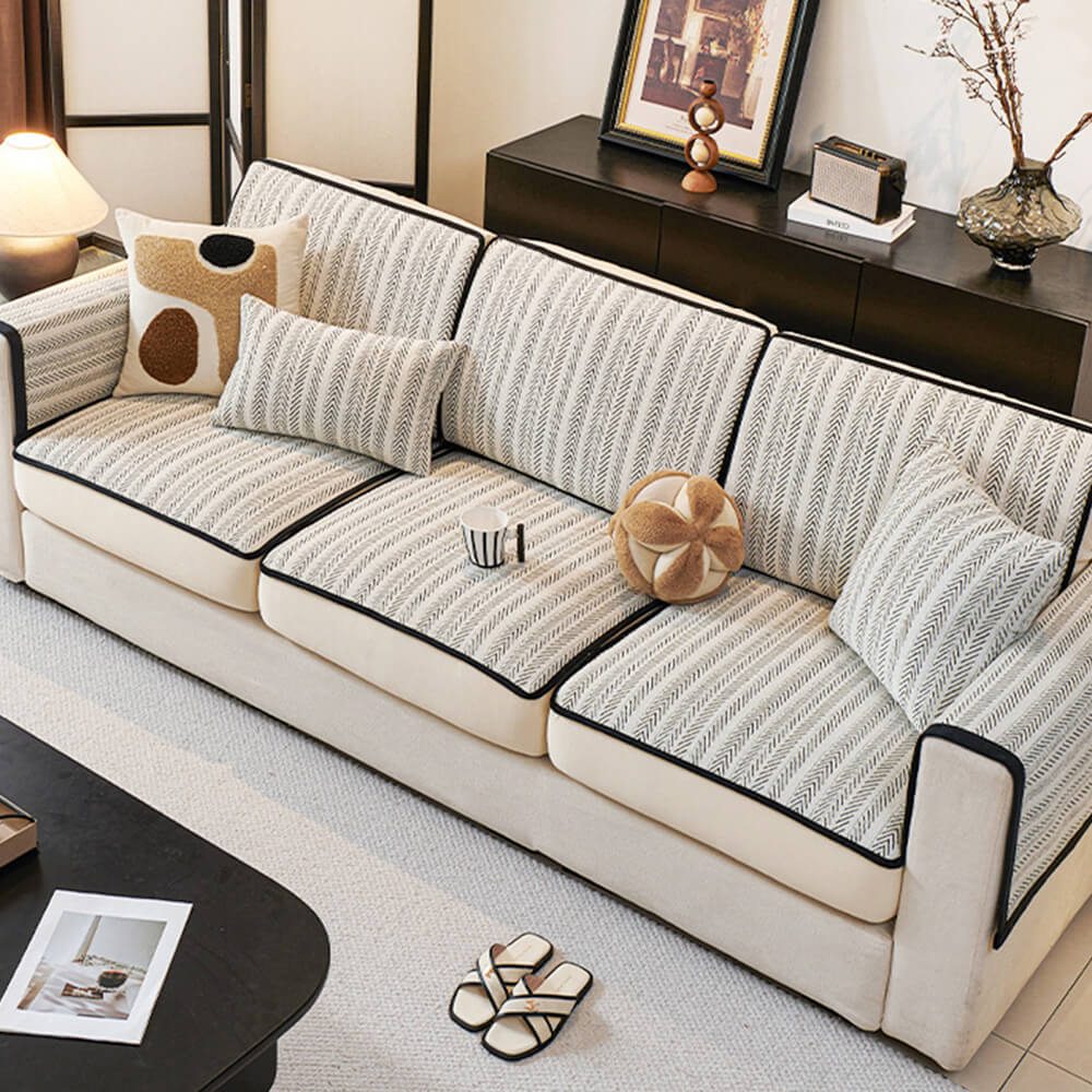 Housse de canapé rétro en chenille extensible design élégant protection complète - Image 5