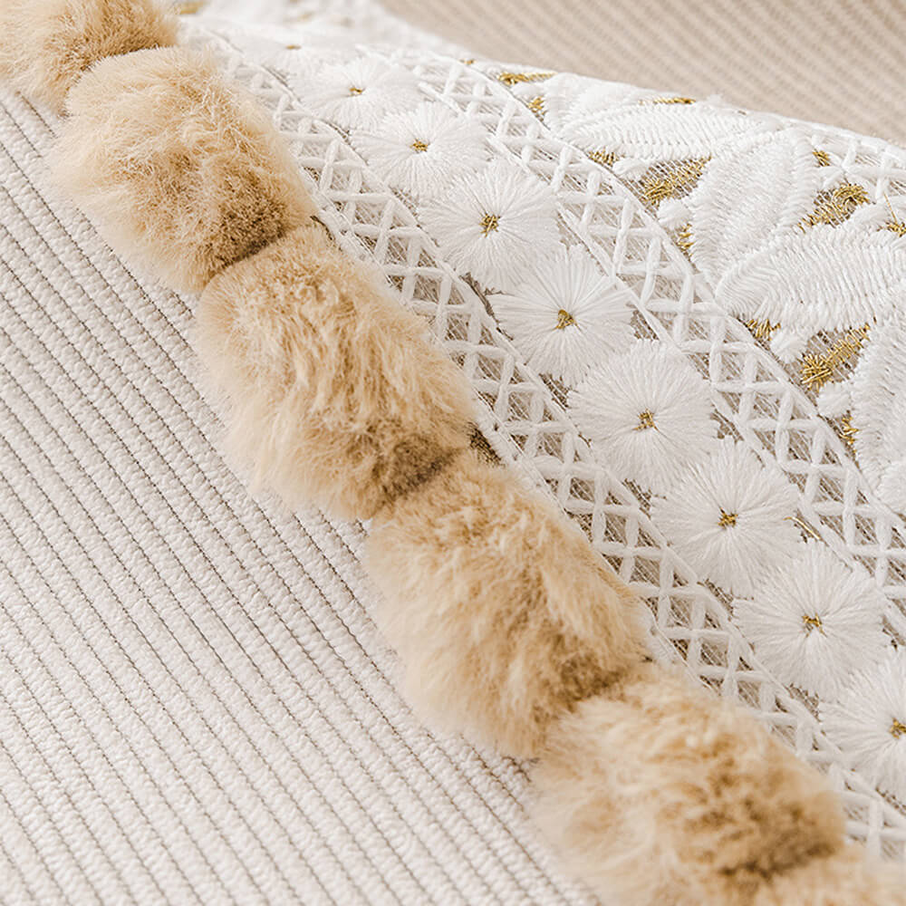 Housse de canapé velours côtelé doux toutes saisons imperméable anti-rayures avec pompons - Image 5