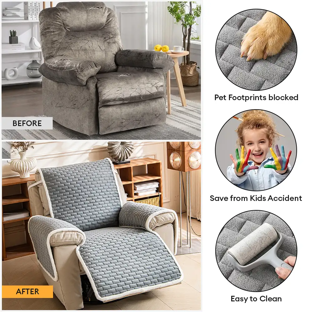 Housse de fauteuil de Canapé inclinable en peluche résistante aux rayures avec sangles élastiques - Image 3
