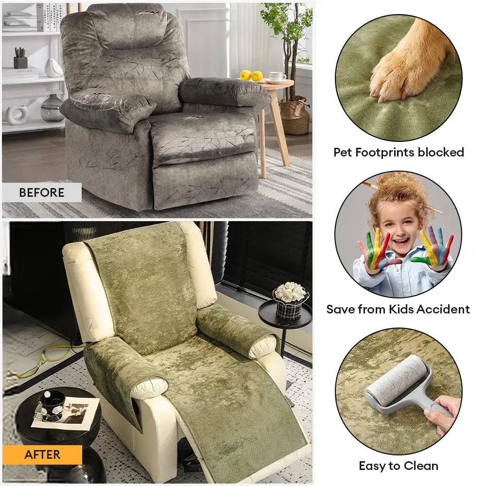 Housse de fauteuil de canapé inclinable en une pièce en polaire anti-dérapante. - Image 4
