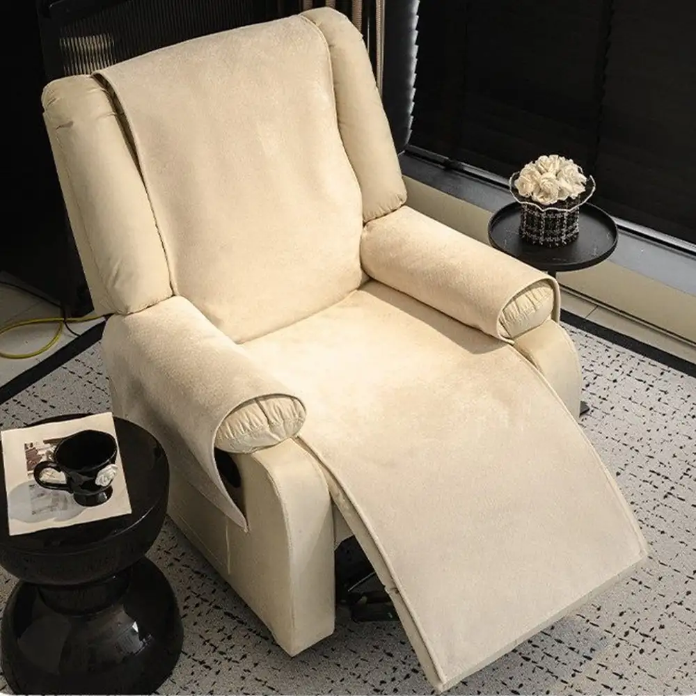Housse de fauteuil de canapé inclinable en une pièce en polaire anti-dérapante. - Image 9