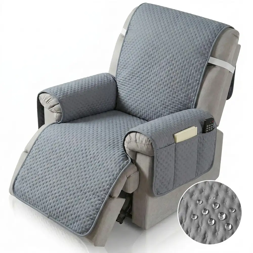 Housse de fauteuil de canapé inclinable uni déperlant avec sangles élastiques