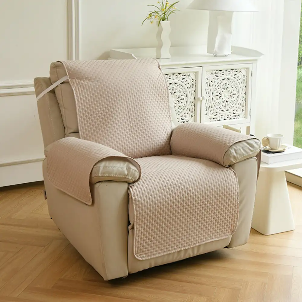 Housse de fauteuil de canapé inclinable uni déperlant avec sangles élastiques - Image 10