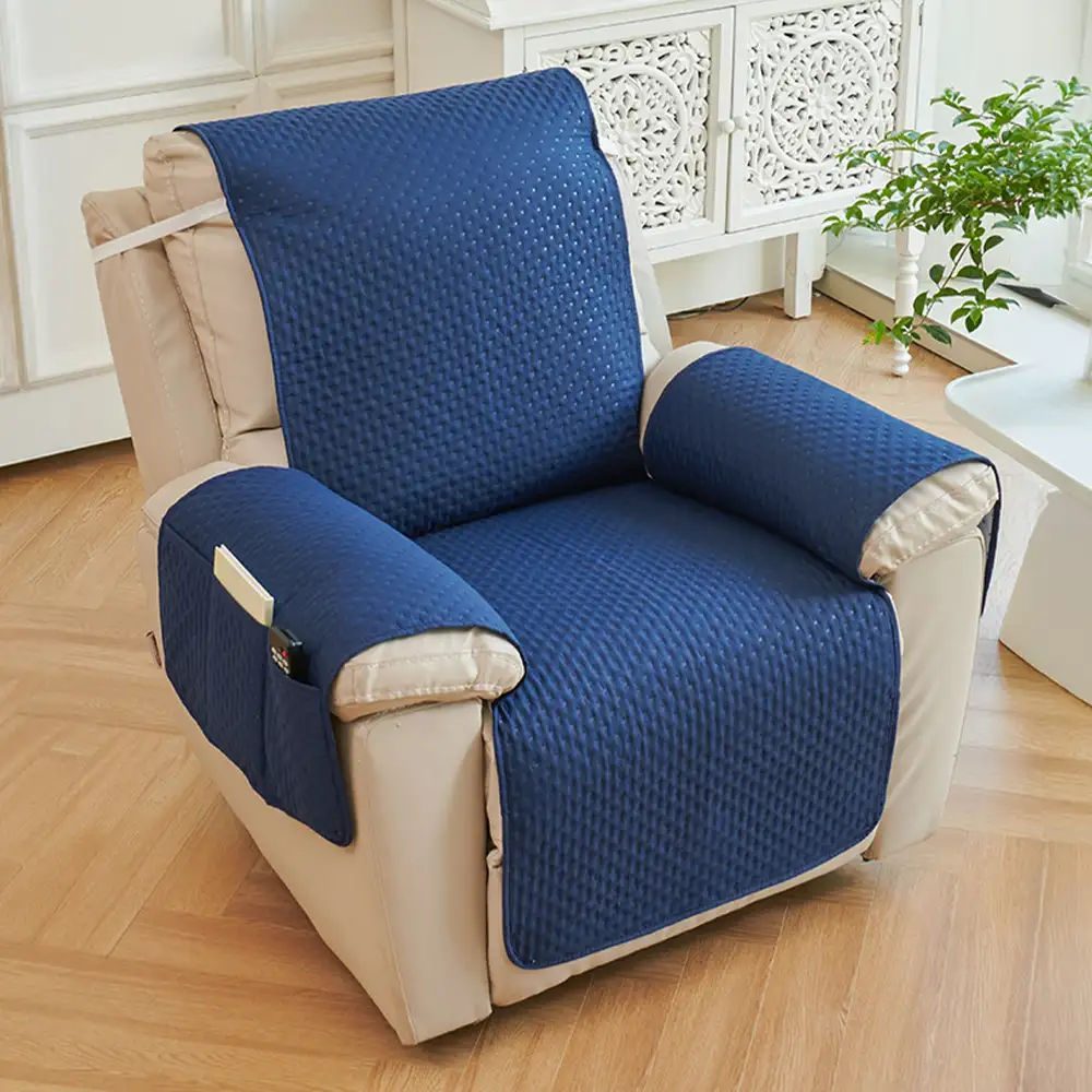 Housse de fauteuil de canapé inclinable uni déperlant avec sangles élastiques - Image 11