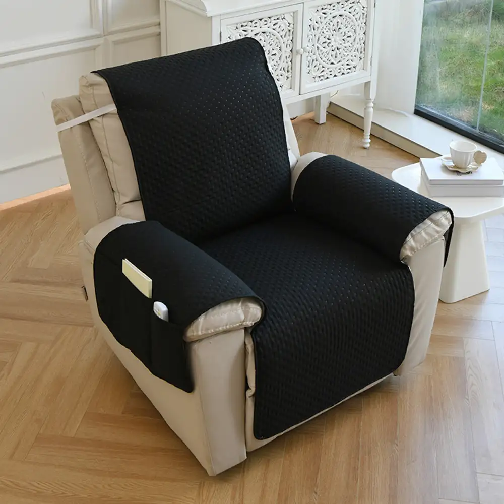 Housse de fauteuil de canapé inclinable uni déperlant avec sangles élastiques - Image 12