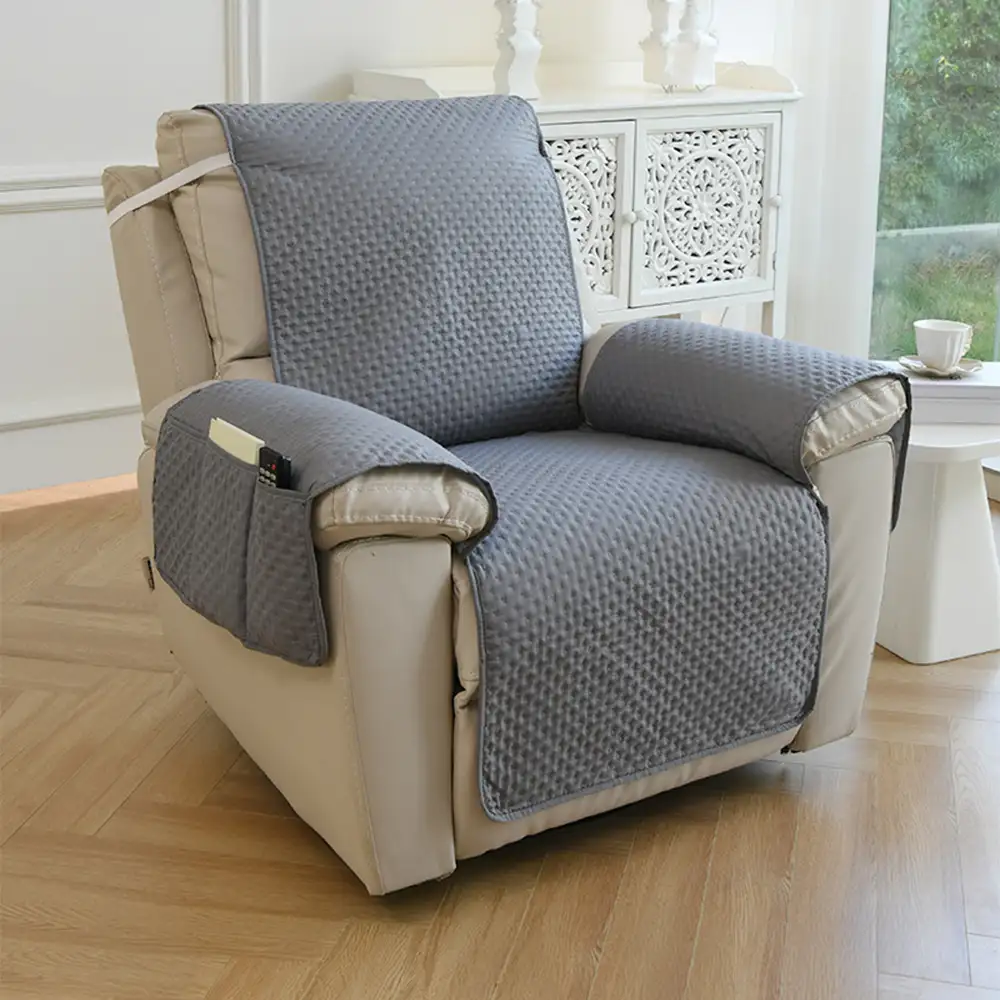 Housse de fauteuil de canapé inclinable uni déperlant avec sangles élastiques - Image 13