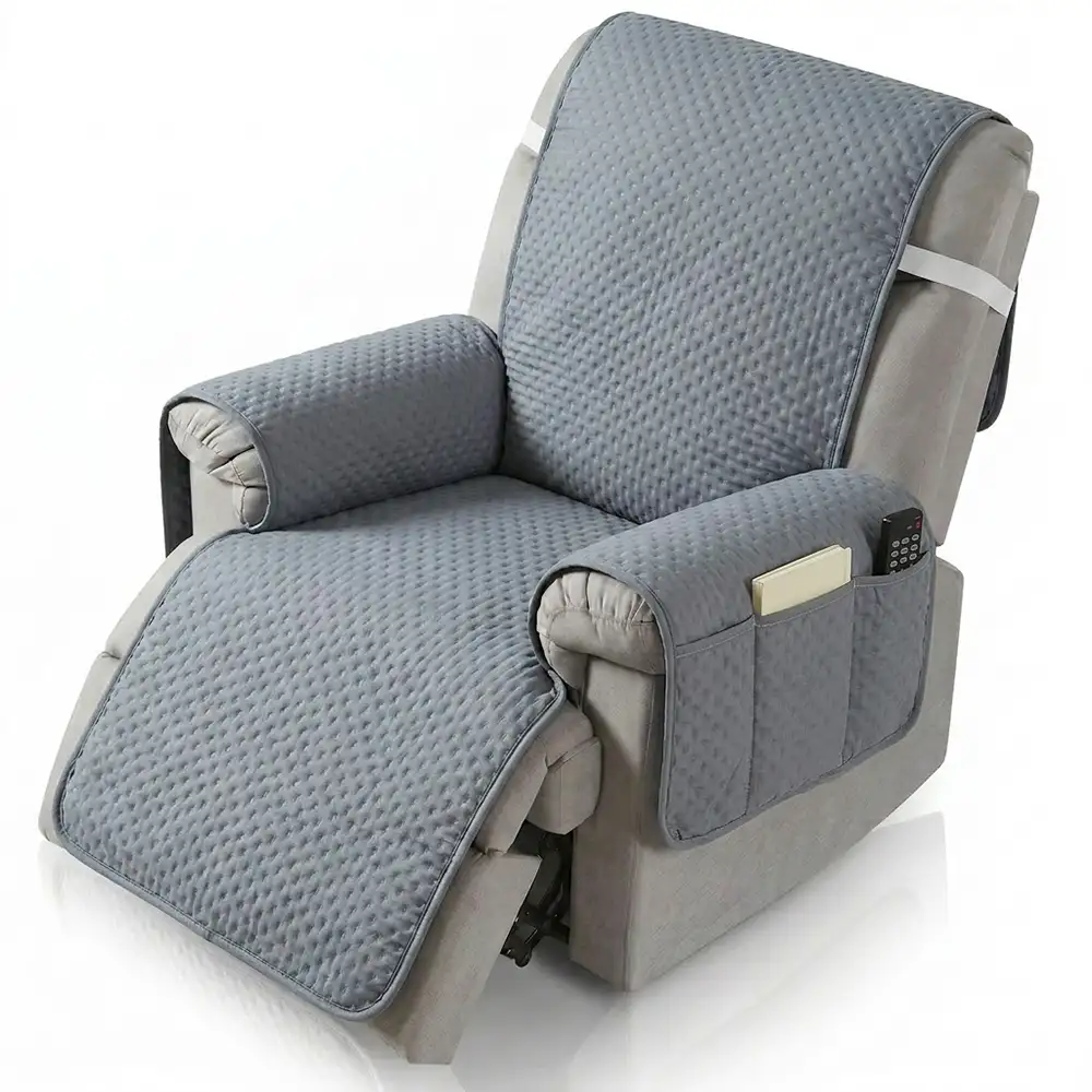 Housse de fauteuil de canapé inclinable uni déperlant avec sangles élastiques - Image 14