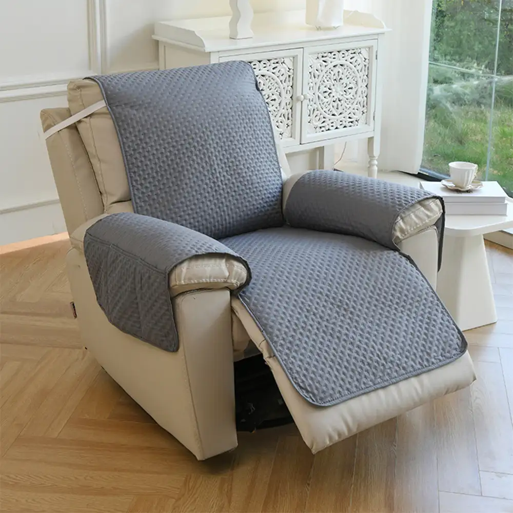 Housse de fauteuil de canapé inclinable uni déperlant avec sangles élastiques - Image 2
