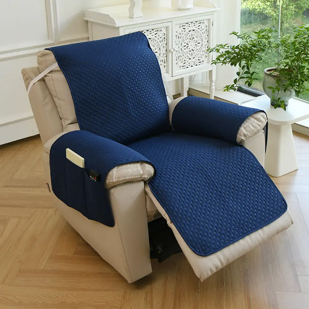 Housse de fauteuil de canapé inclinable uni déperlant avec sangles élastiques - Image 4