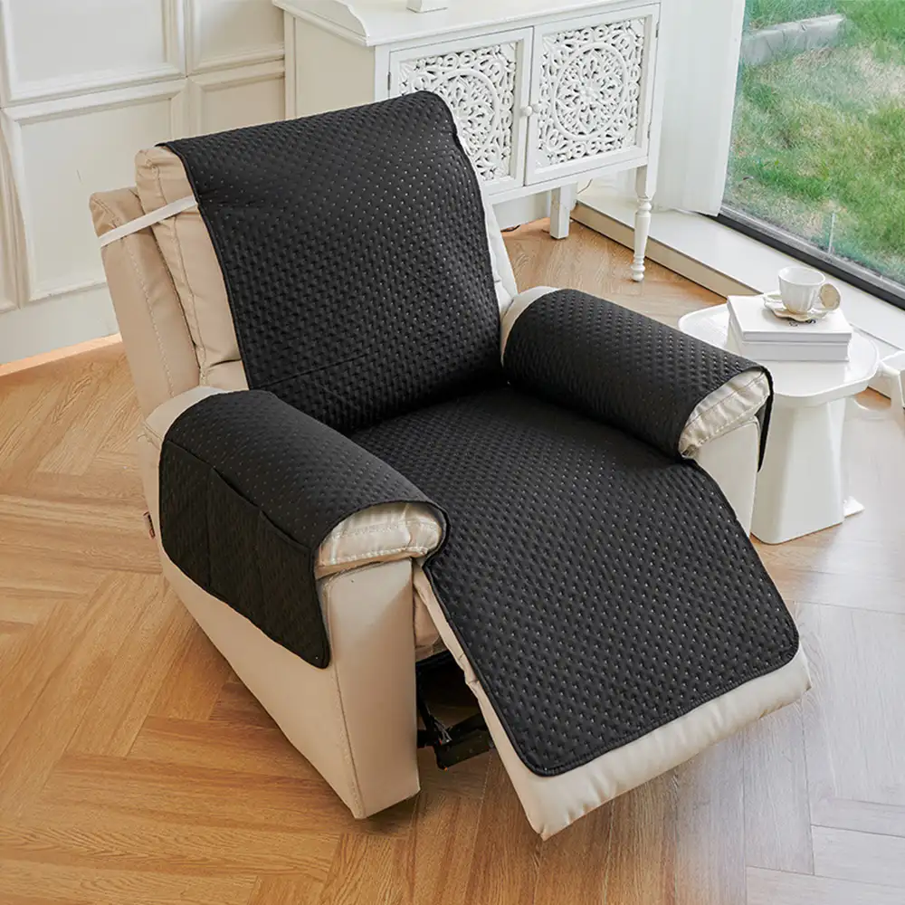 Housse de fauteuil de canapé inclinable uni déperlant avec sangles élastiques - Image 5