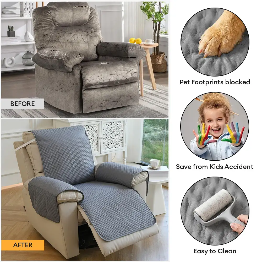 Housse de fauteuil de canapé inclinable uni déperlant avec sangles élastiques - Image 6