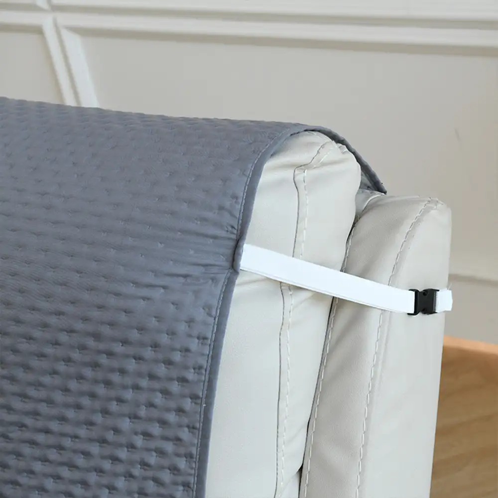 Housse de fauteuil de canapé inclinable uni déperlant avec sangles élastiques - Image 7