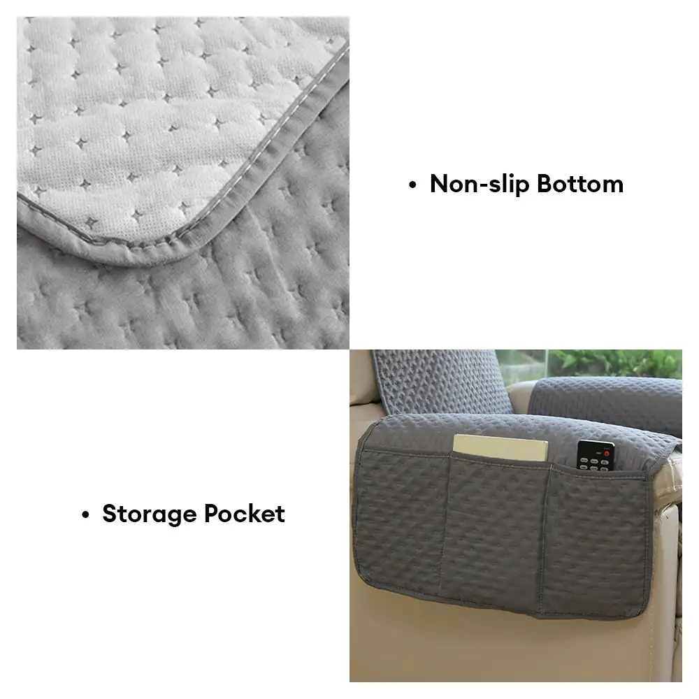 Housse de fauteuil de canapé inclinable uni déperlant avec sangles élastiques - Image 8