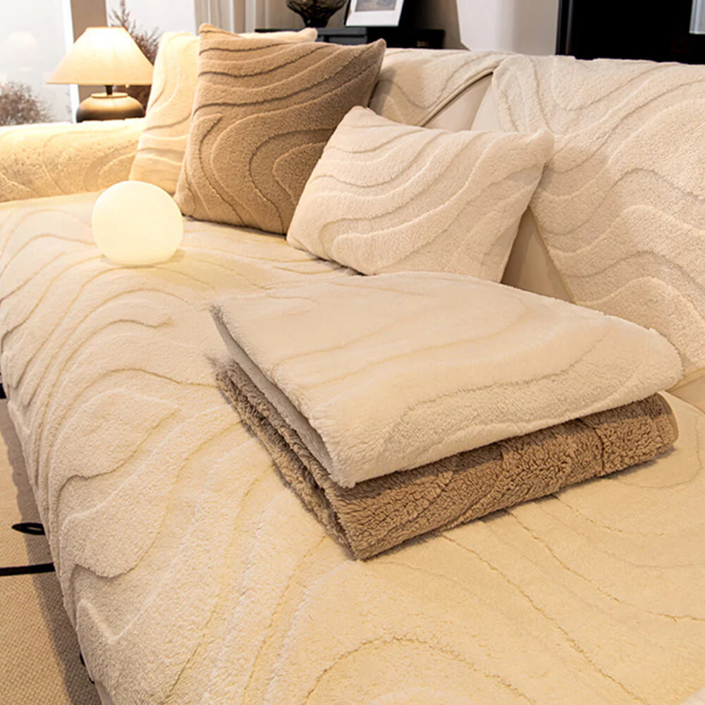 Housse de protection de canapé antidérapante en jacquard incurvé en peluche chaude - Image 16